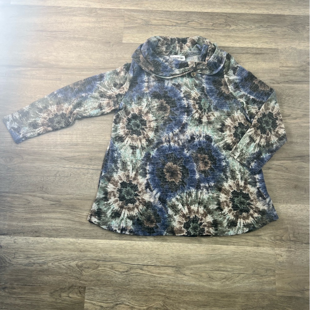 Southern Lady Multicolor Tie-Dye Tunic with Cowl Neck Women’s Medium